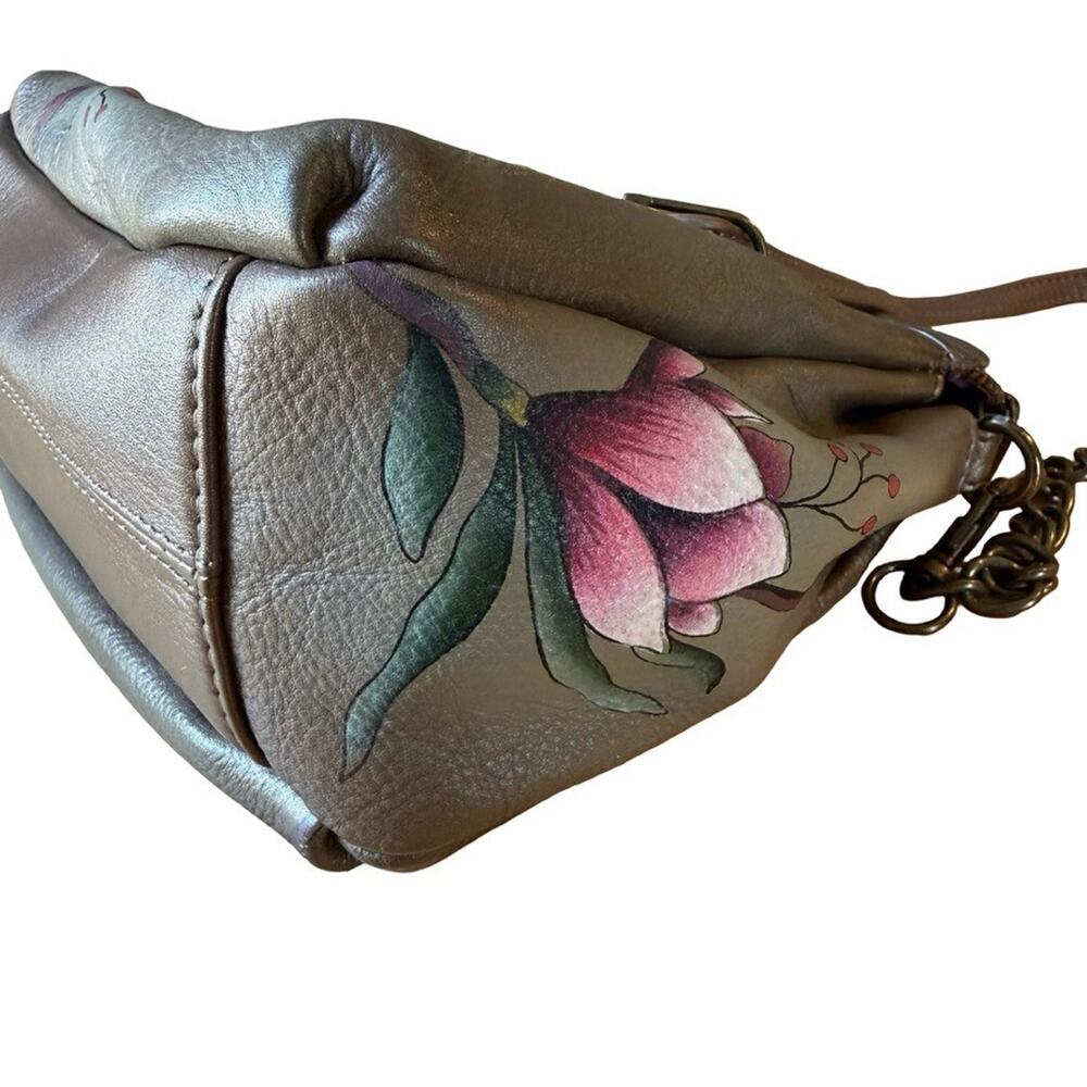 Anuschka Floral Leather Painted Crossbody Purse Handbag Shoulder Bag 8x7x3 - Picture 8 of 13